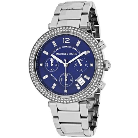 michael kors silver and blue watch